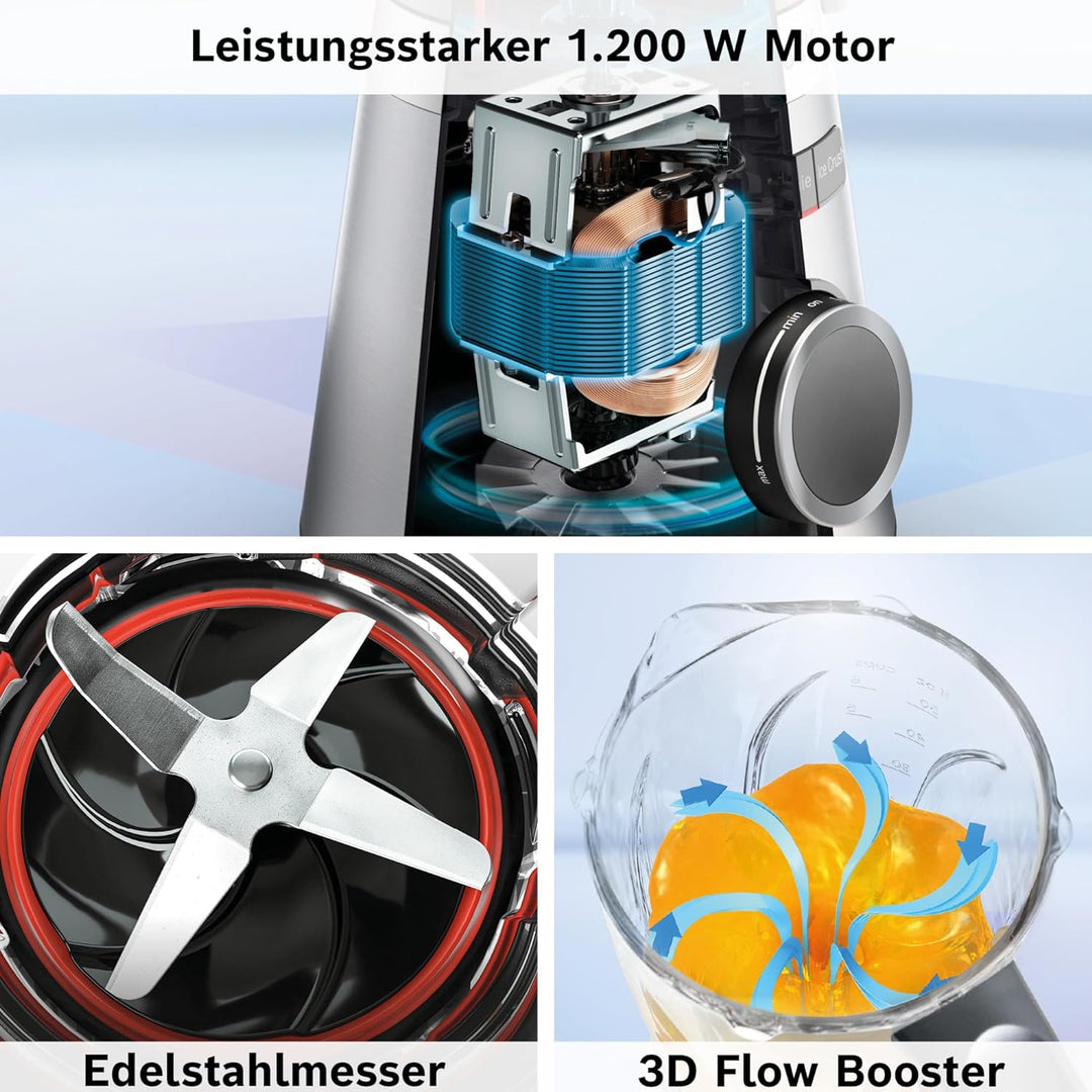 Bosch Standmixer VitaPower Serie 4 MMB6174SN, verbesserte Version, Edelstahl-Klingen Made in Germany