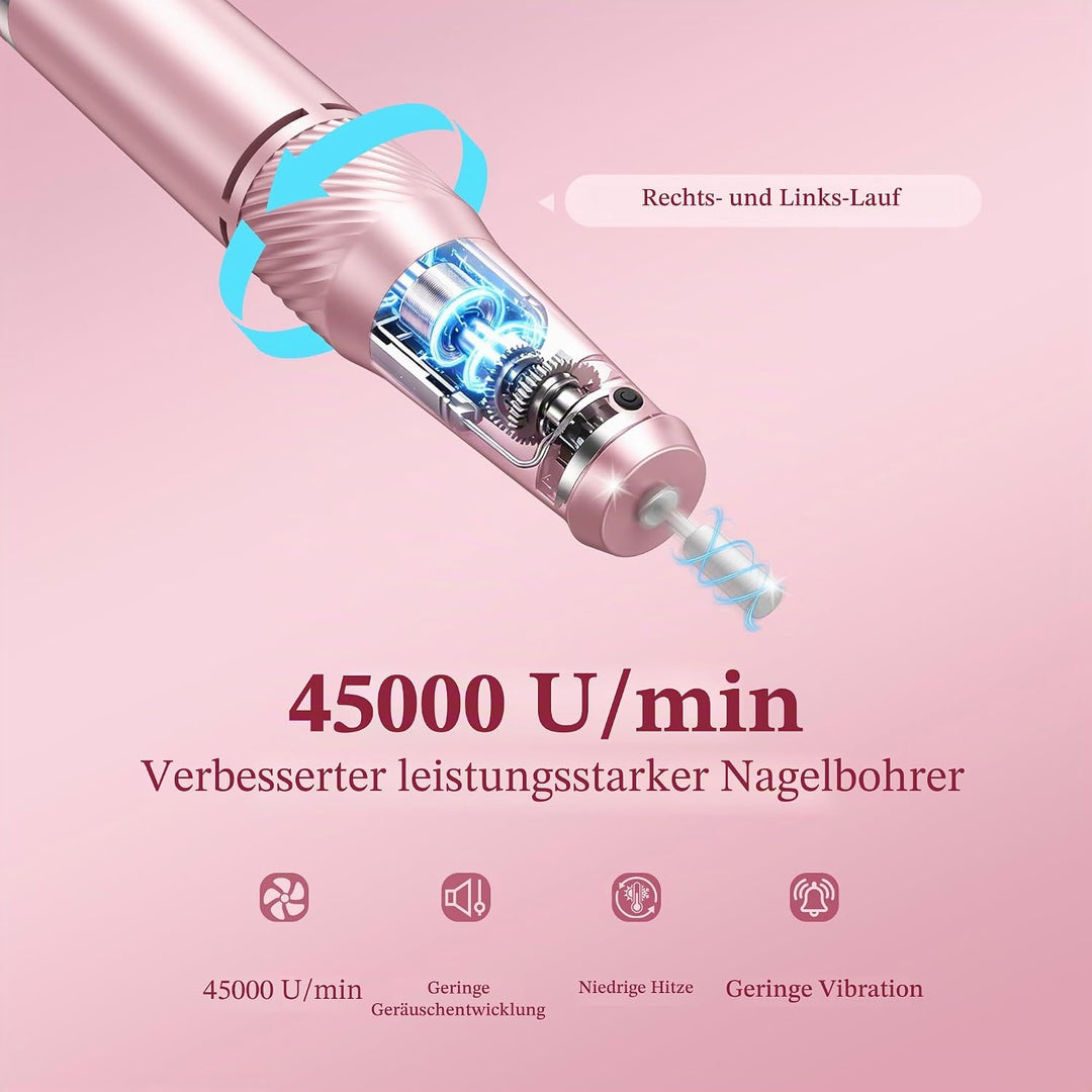 Elektrische Nagelfräser - Professionell Nagelfeile für Gelnägel & Acrylnägel - 45000 u/min Kabellose