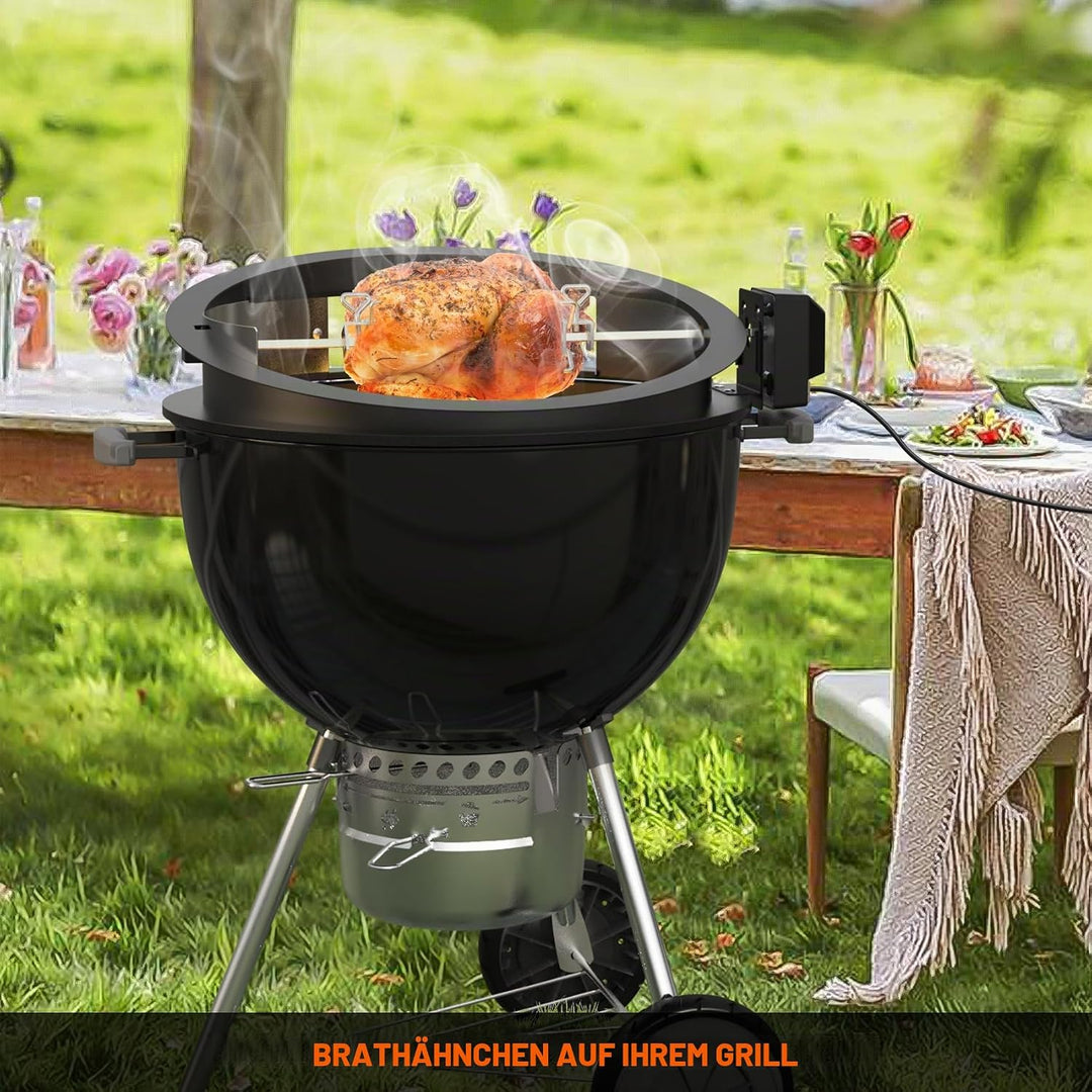 onlyfire PizzaRing Rotisserie Set für Weber 57 cm Kettle Holzkohlegrill, Grillspiess Set Drehspiess