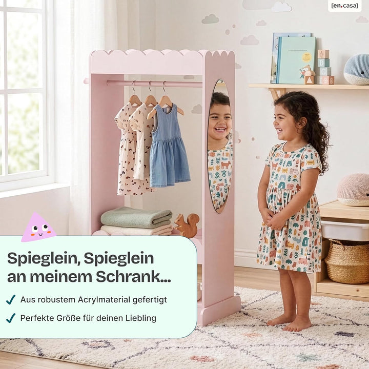 [en.casa] Kindergarderobe stehend Vestnes Kinder Kleiderschrank mit Spiegel und Kleiderstange 120 x