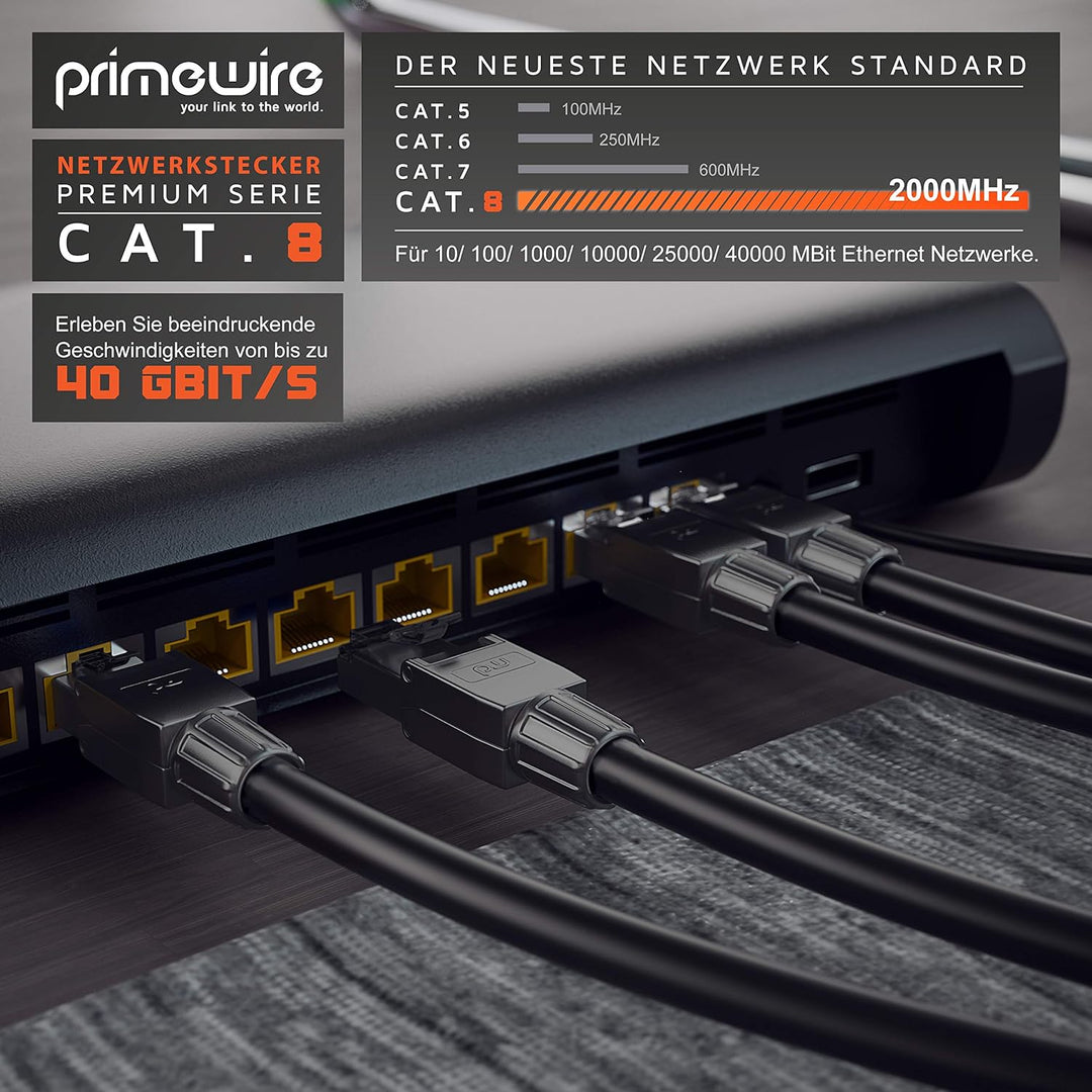 CSL - 8 x Netzwerkstecker feldkonfektionierbar RJ45 CAT 6 CAT 7 CAT 8 - geschirmt 40 GBit/s 2000 MHz