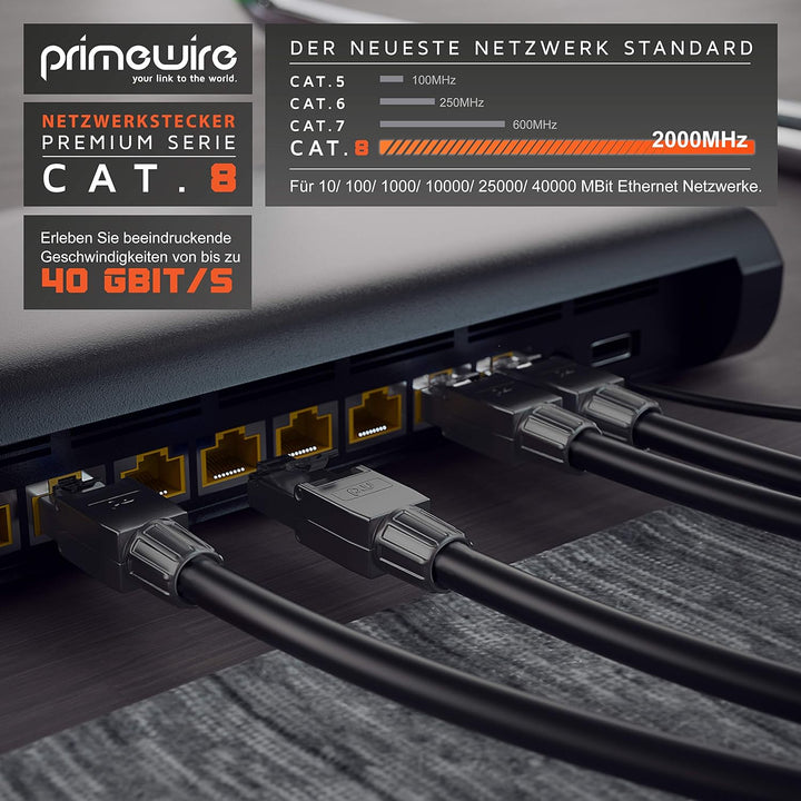 CSL - 8 x Netzwerkstecker feldkonfektionierbar RJ45 CAT 6 CAT 7 CAT 8 - geschirmt 40 GBit/s 2000 MHz