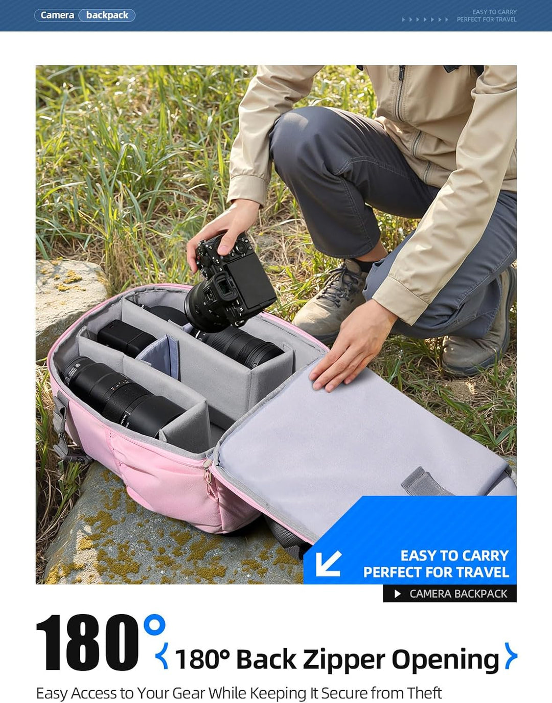 llano Kamerarucksack für DSLR/SLR/Spiegellose Kameras – Wasserabweisender Fotorucksack mit Laptopfac