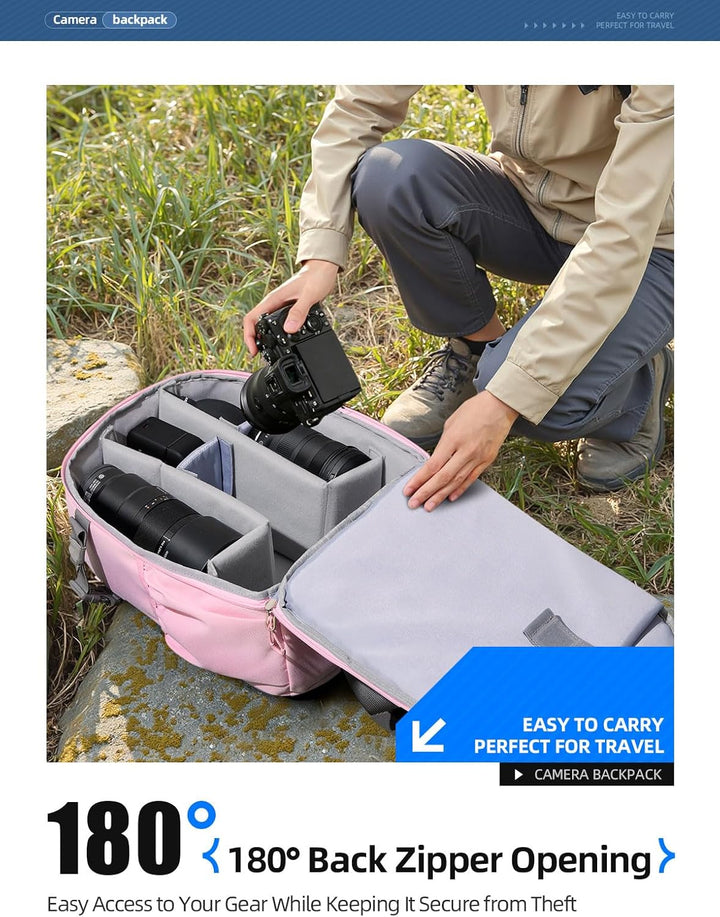 llano Kamerarucksack für DSLR/SLR/Spiegellose Kameras – Wasserabweisender Fotorucksack mit Laptopfac