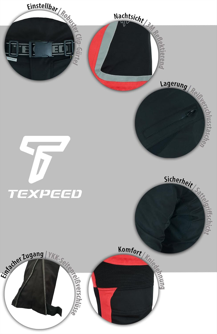 Texpeed Motorradhose Mit Protektoren Herren - Textil Wasserdicht Motorroller Motorrad Bikerin Mit Sc