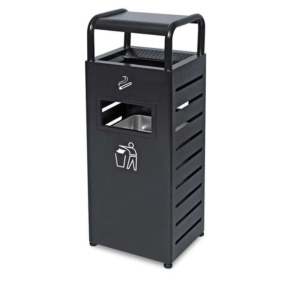 BRB Abfallsammler mit Regendach und Aschenbecher, Inhalt 20 Liter, BxTxH 330x280x880 mm, schwarz pul