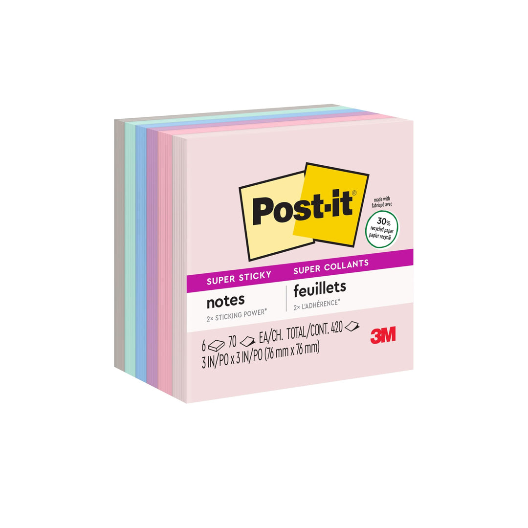 Post-it Super Sticky Recycled Notes, 5 Pastellfarben, Sticks and Resticks, 7,6 x 7,6 cm Wanderlust,
