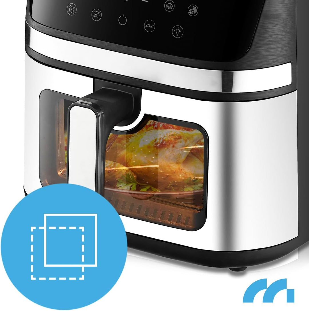MalTec Heissluftfritteuse fettfrei AirFryer1800W-7L Gross Vorschaufenster 12 Programme Schwarz LED-T