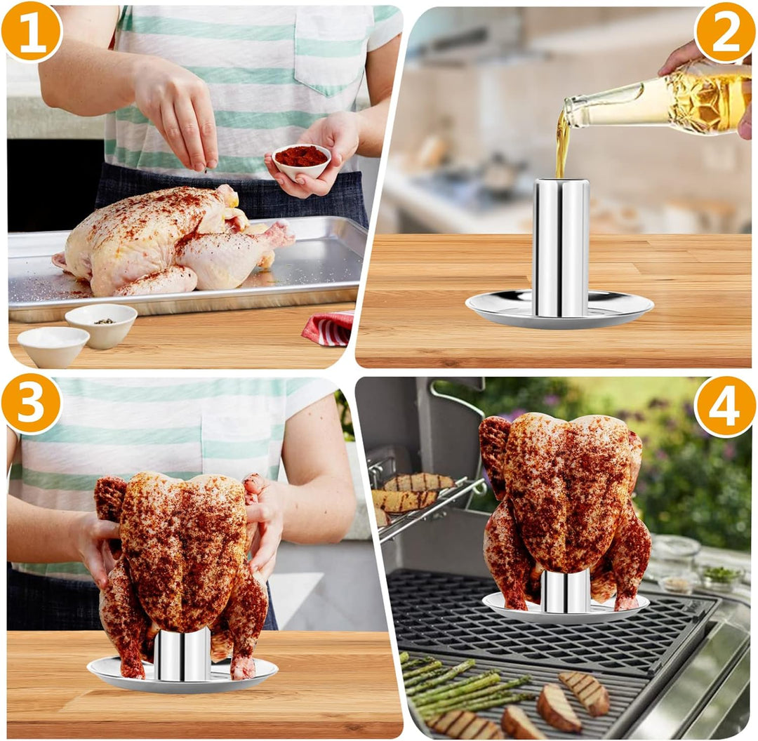 Hähnchenbräter, Hähnchenhalter aus Edelstahl, Bierdose für Hähnchengrill, Zerlegbarer Geflügelbräter