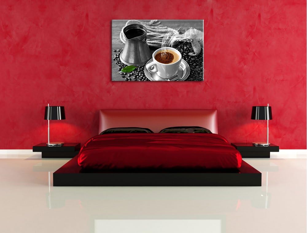 Dampfender Kaffe mit Kännchen schwarz/weiss Format: 100x70 auf Leinwand, XXL riesige Bilder fertig g