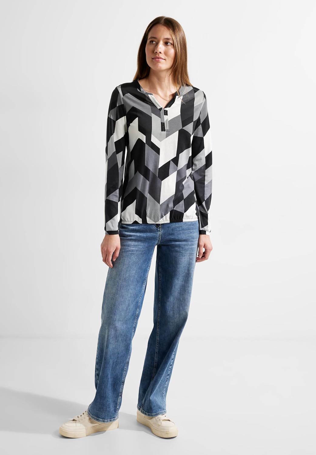 Cecil Damen Langarmshirt Bedruckt S Schwarz, S Schwarz