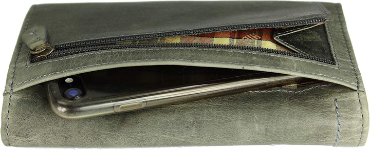 Hochwertige Vintage Leder Damen Geldbörse Portemonnaie langes Portmonee Geldbeutel aus weichem Leder