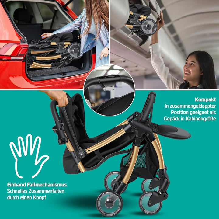 KIDIZ® Kinderwagen Premium Kinderbuggy klappbar Liegebuggy Sportwagen Faltbar 360°Räder 5-Punkt Gurt
