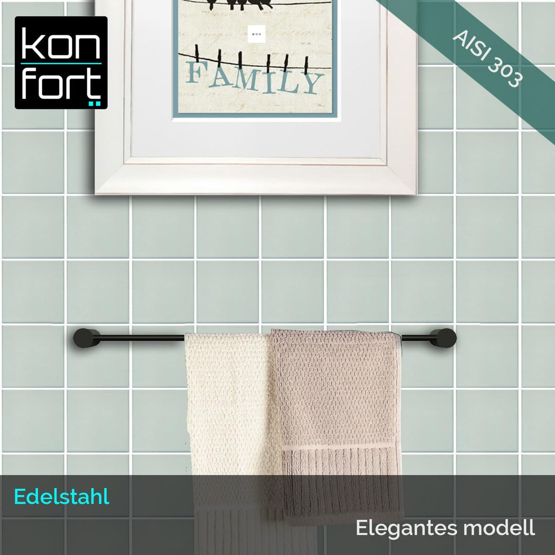 Kon-fort Home Handtuchhalter Schwarz 30cm zum Bohren Bad, Edelstahl Gebürstet Wandmontage, Handtuchs