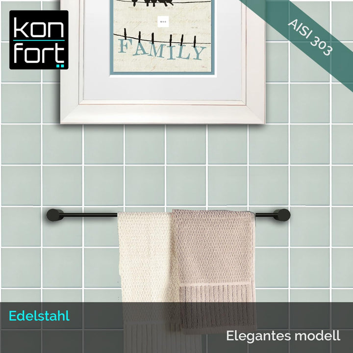 Kon-fort Home Handtuchhalter Schwarz 30cm zum Bohren Bad, Edelstahl Gebürstet Wandmontage, Handtuchs