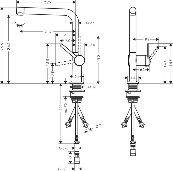 hansgrohe Talis M54 - Niederdruck Armatur Küche, Küchenarmatur für Untertisch-boiler, 1 Stahlart, Wa