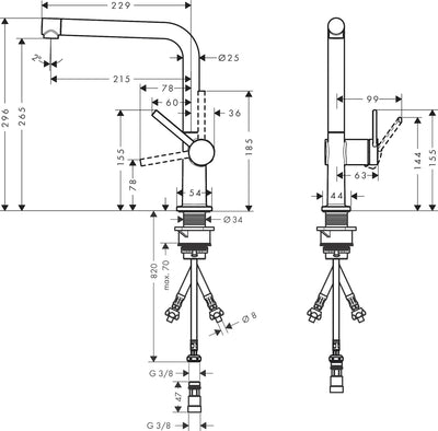 hansgrohe Talis M54 - Niederdruck Armatur Küche, Küchenarmatur für Untertisch-boiler, 1 Stahlart, Wa