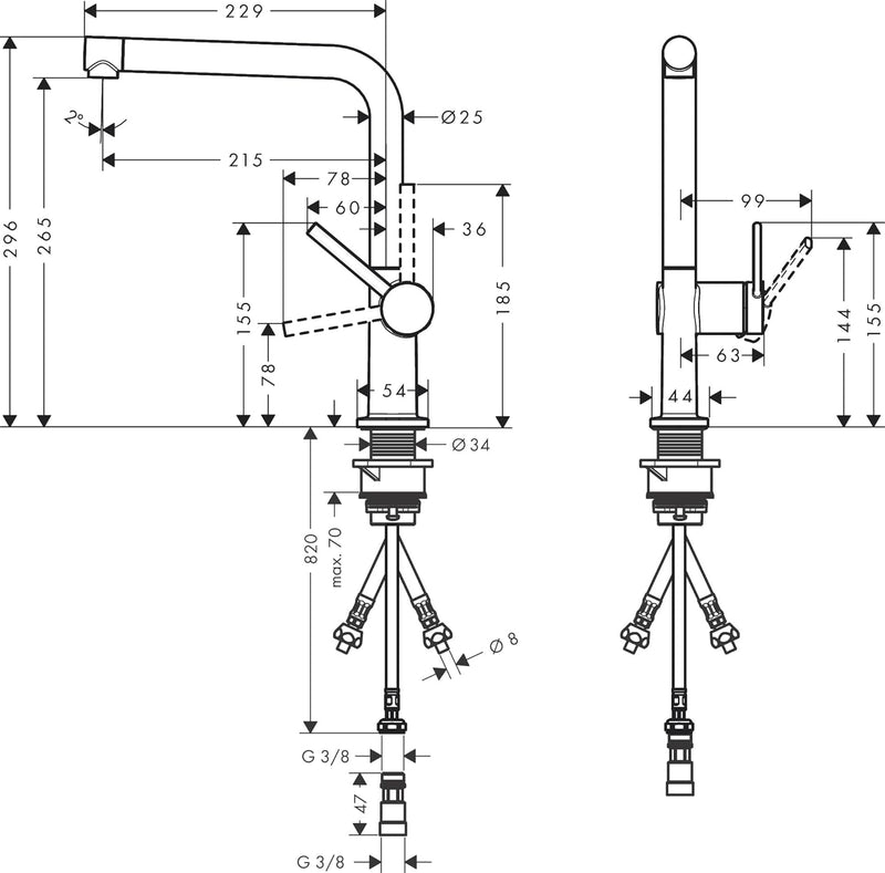 hansgrohe Talis M54 - Niederdruck Armatur Küche, Küchenarmatur für Untertisch-boiler, 1 Stahlart, Wa