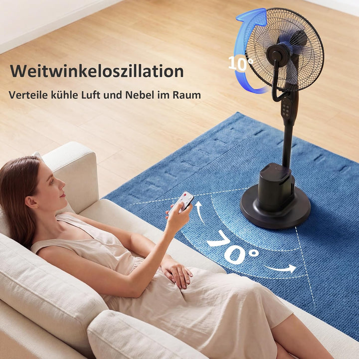 HOMCOM Ventilator mit Wasserkühlung, Luftbefeuchter leise, Neigbar Standventilator inkl. Sprühnebel,