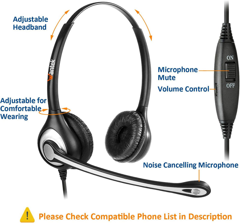 2,5mm Schnurlos Telefon Headset Dual mit Noise Cancelling Mikrofon, Quick Disconnect, WANTEK Festnet