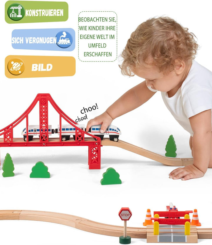 Holzeisenbahn zubehör Holz Eisenbahn brücke Doppel Hängebrücke Set Holz Eisenbahn Kinder Zug Spielze