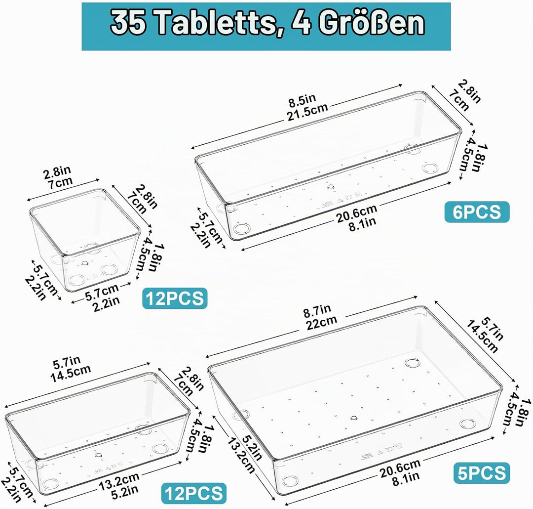 Radikor Schubladeneinsatz Schubladen Organizer -35 Stück Schminktisch Organizer in 4 Grössen, Drawer