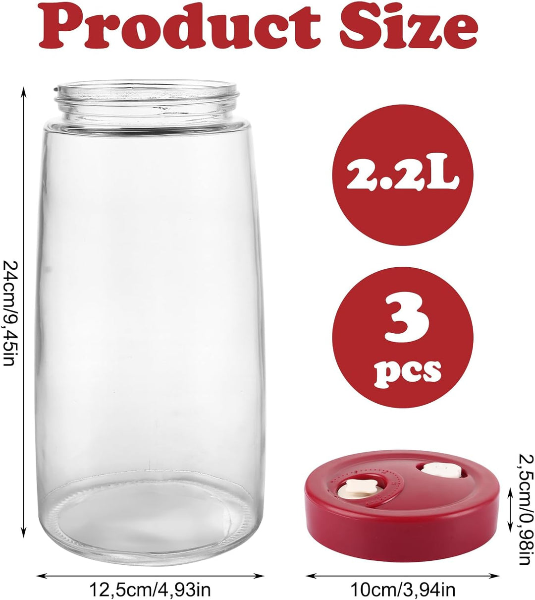 3 Stück Fermentierglas, 2.2 L Gärglas mit Entlüftungsventil, Transparent Kimchi Behälter, Kimchi Con