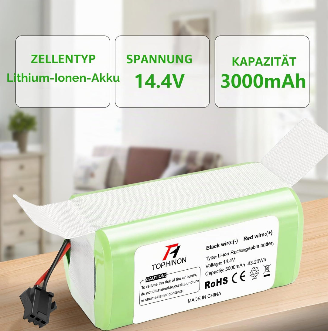 HT TopHinon 14.4V 3000mAh Li-ion Ersatzakku für Conga Excellence 950 990 1090 1790 1990, Eufy RoboVa