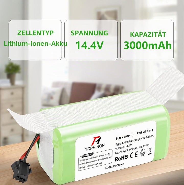 HT TopHinon 14.4V 3000mAh Li-ion Ersatzakku für Conga Excellence 950 990 1090 1790 1990, Eufy RoboVa