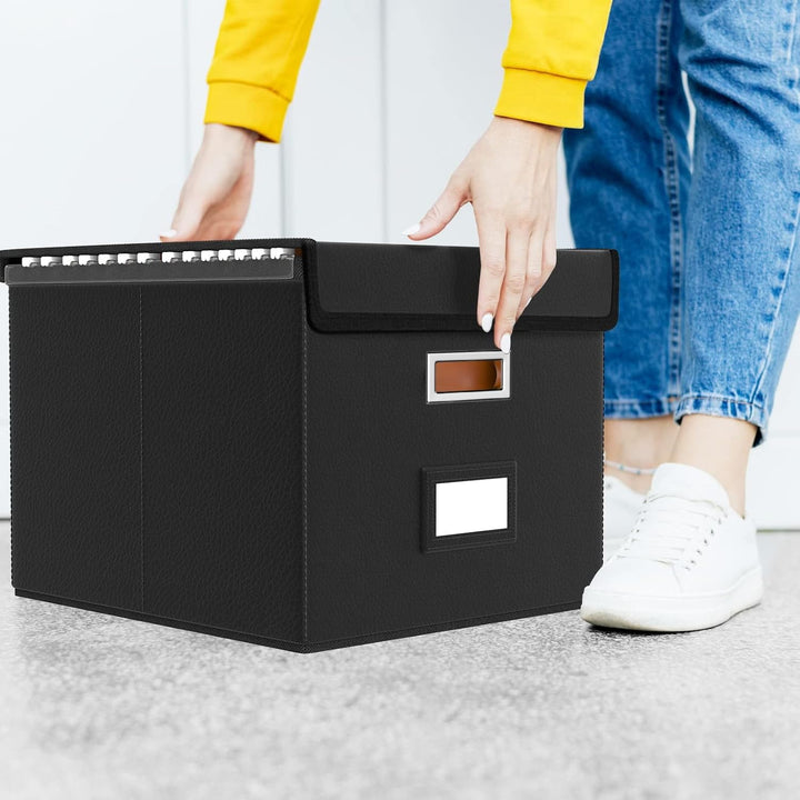 FINEW Stoff Faltbare Aufbewahrungsbox mit Deckel, Verbessertes Ledermaterial, Hängemappenbox für DIN