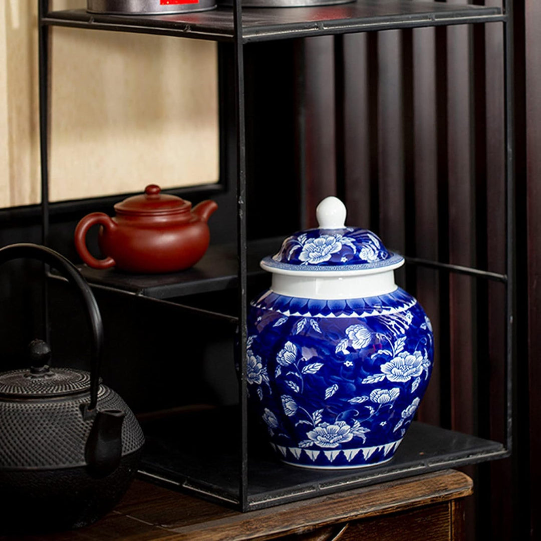 fanquare Jingdezhen Klassische Blaue und Weisse Porzellanglasvase, Glückliches Lotus Muster, Handgem