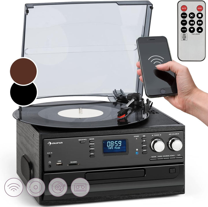 Auna Plattenspieler für Schallplatten, Plattenspieler mit Lautsprecher, CD-Player, USB & DAB Radio,