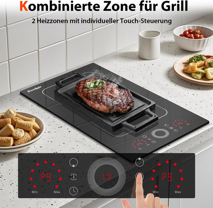 Induktionskochfeld 2 Platten mit Stecker, Herdplatte 2 Kochfelder Autark 30CM Einbau, Kombinierte Fl