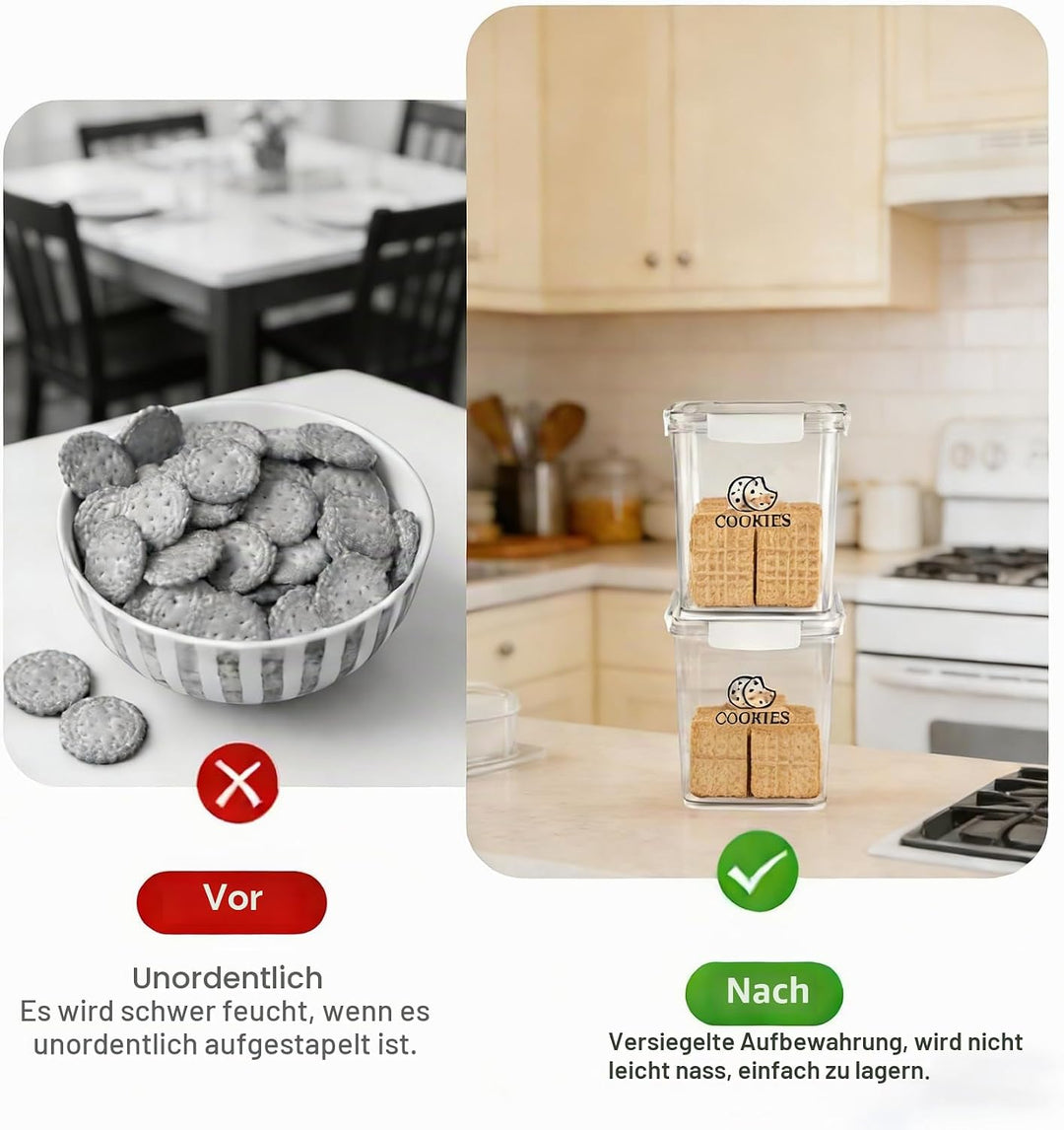 Keksdose Aufbewahrung 2er Set – Backzubehör Aufbewahrung Keksdose transparent luftdicht, Cute Cookie