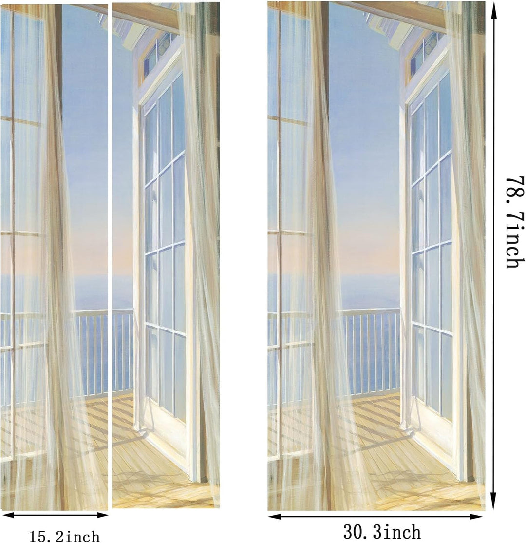 FLFK 3D Fenster Balkon Landschaft Türtapete Wandbilder Selbstklebend TürPoster Vinyl Entfernbar Maue