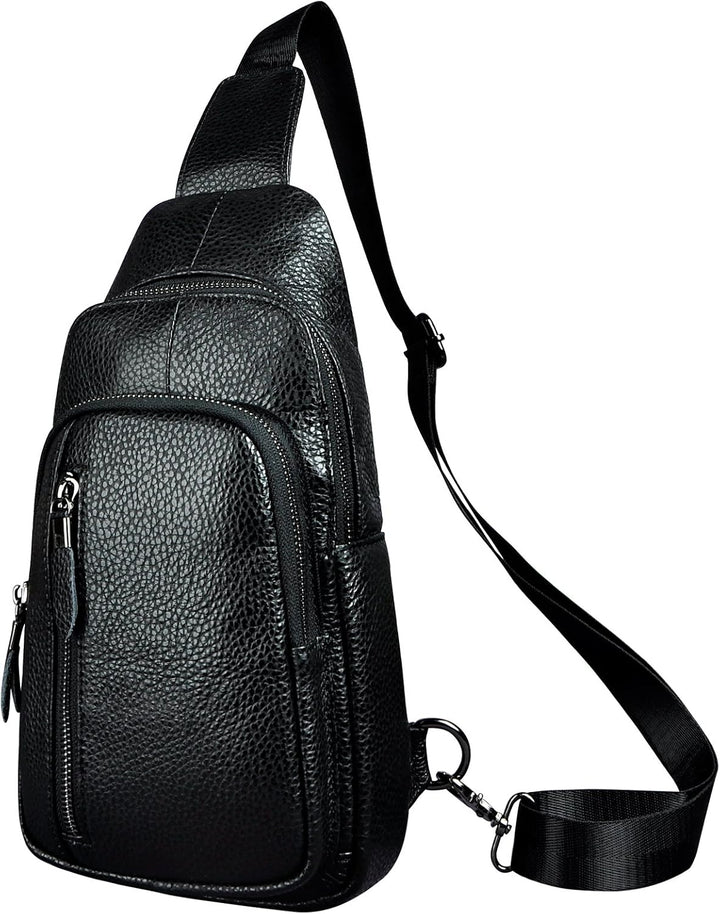 Le’aokuu Herren Echtes Leder Brusttasche Crossbody Bag Sling Bag Schultertasche Gurteltasche Umhänge