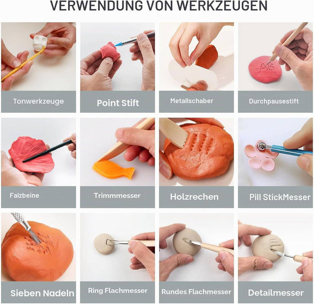 FAMKEEP Modellierwerkzeug,55 Stück Ton Werkzeug,Carving Tools Clay Keramik Sculpting Ton Werkzeug mi