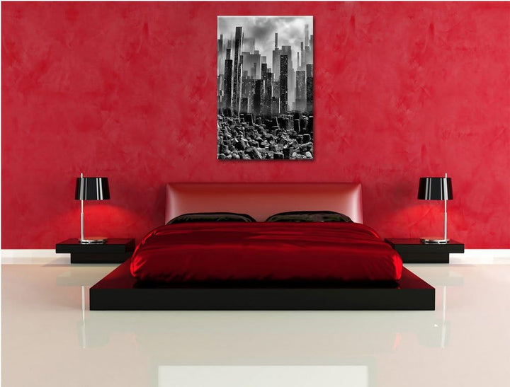 Pixxprint Stadt in Trümmern / 100x70cm Leinwandbild bespannt auf Holzrahmen/Wandbild Kunstdruck Deko