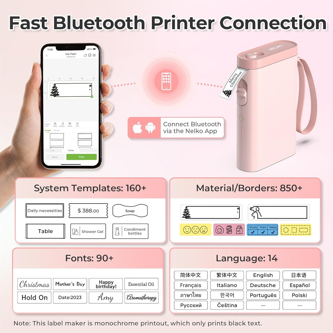 Nelko Etikettendrucker, Bluetooth P21 Selbstklebendes Etikettiergerät Tragbarer beschriftungsgerät s