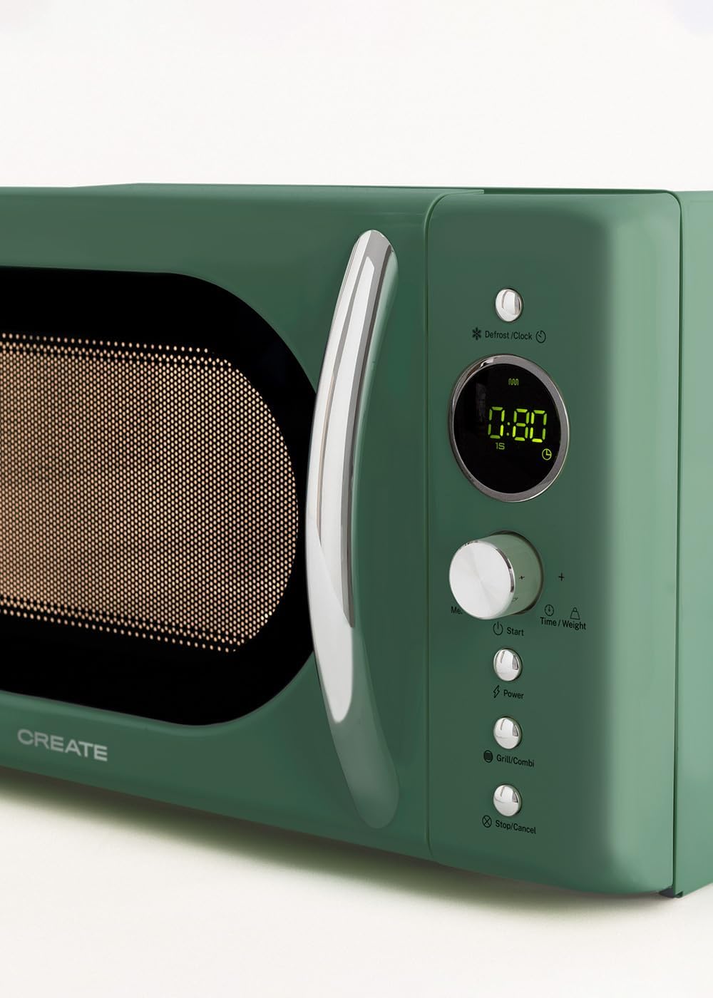 CREATE/MICROWAVE RETRO/Digitale Mikrowelle mit Grillfunktion Salbeigrün/Retro-Stil, 20L Fassungsverm