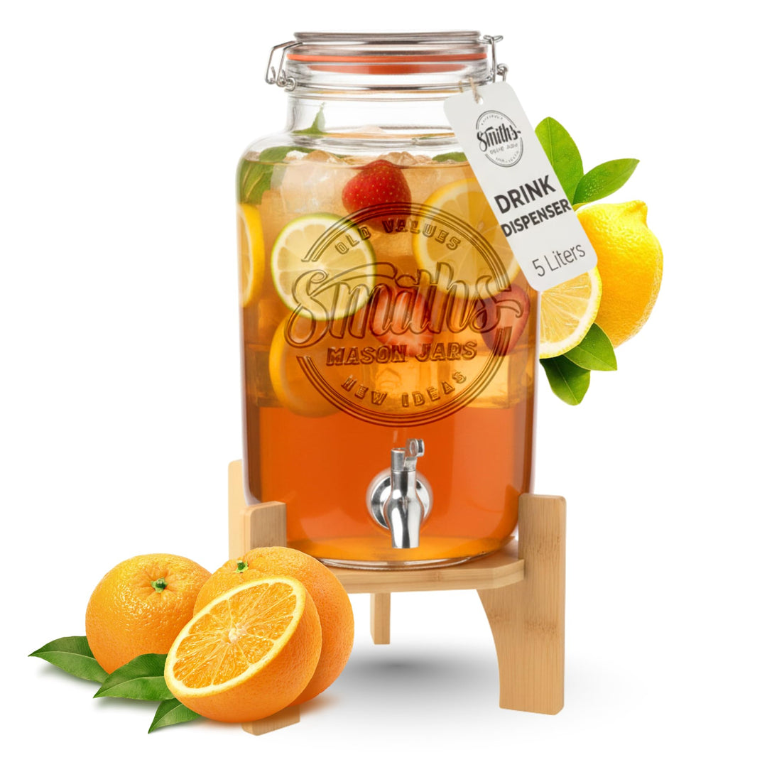 Getränkespender mit Zapfhahn – 5L Getränkespender Glas mit Edelstahlhahn – Limonadenspender & Saftsp