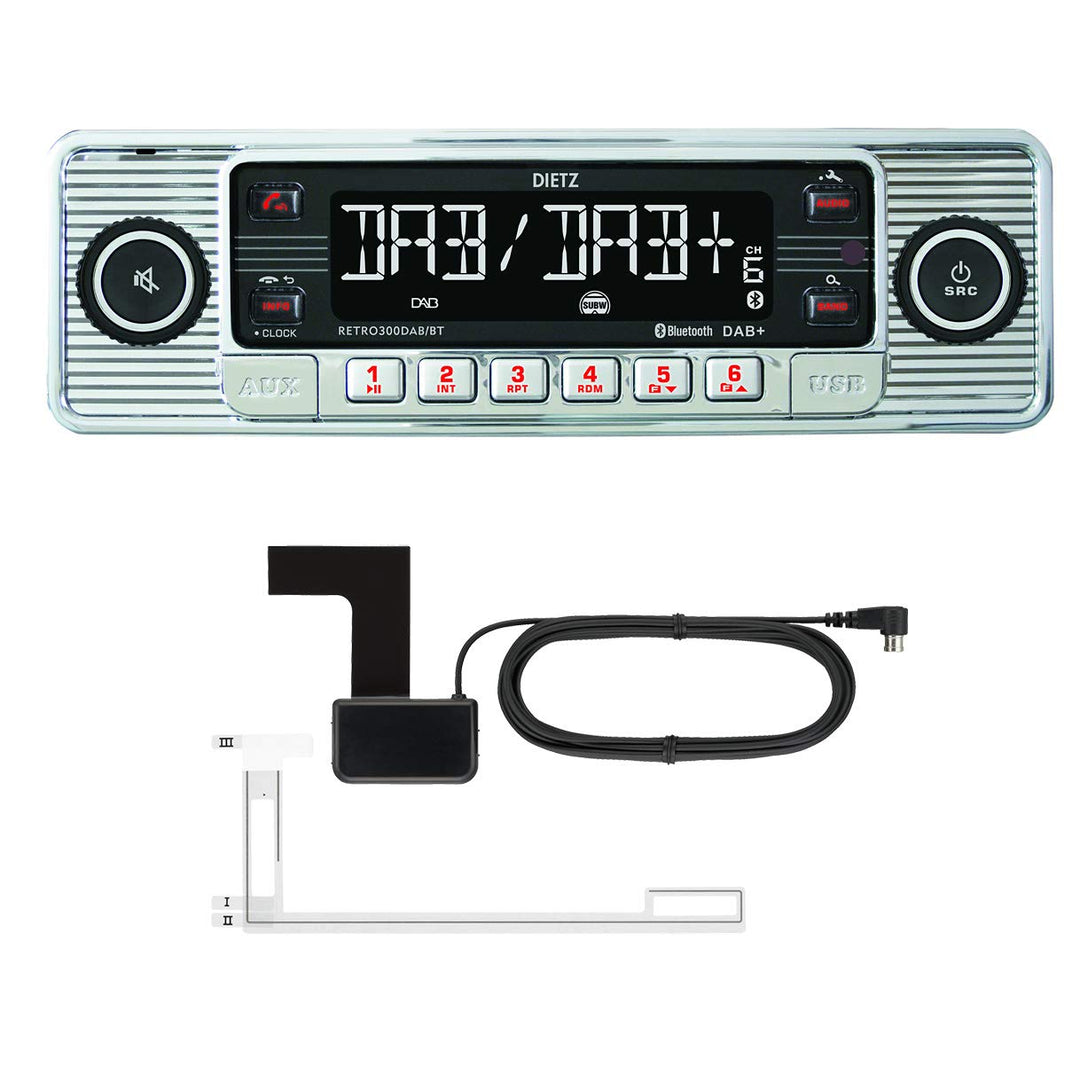 DIETZ Retro 300 DAB/BT Classic/Oltimer Autoradio USB/MP3/BLUETOOTH - Farbe Silber - inkl. DAB+ Anten