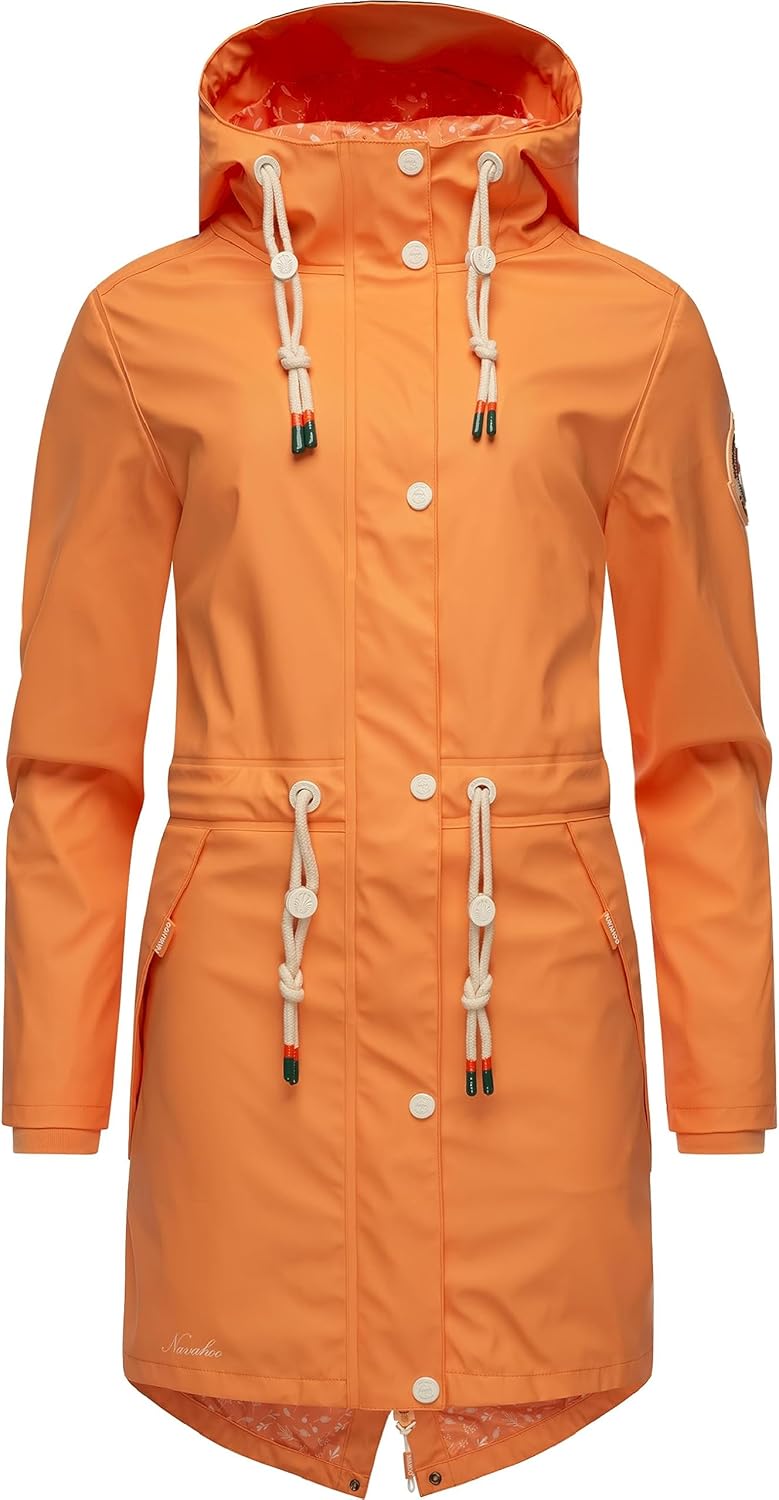 Navahoo Damen Übergangsjacke Regenmantel wasserdicht lang mit Kapuze Tropical Stormoo XS-3XL XS Apri