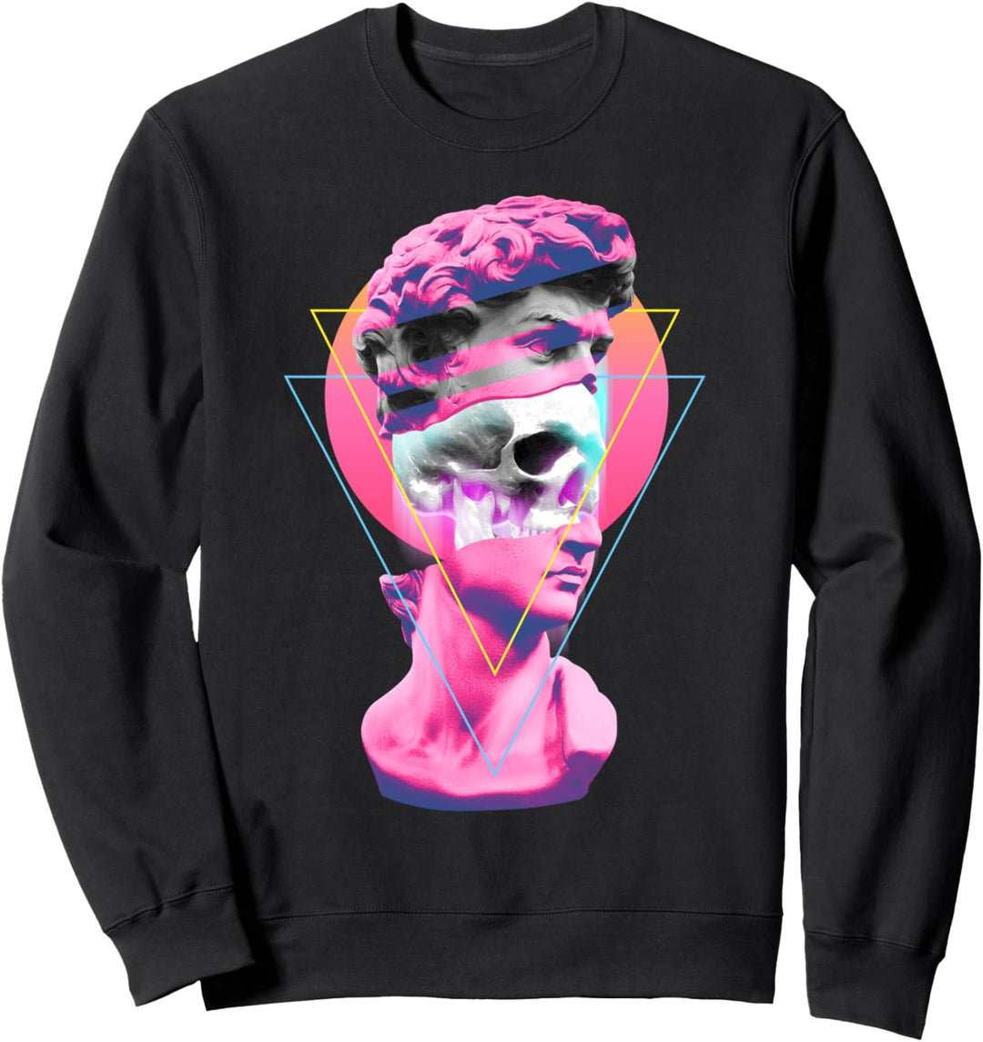 Vaporwave Statue David Büste Totenkopf Retro 80er Glitch Sweatshirt