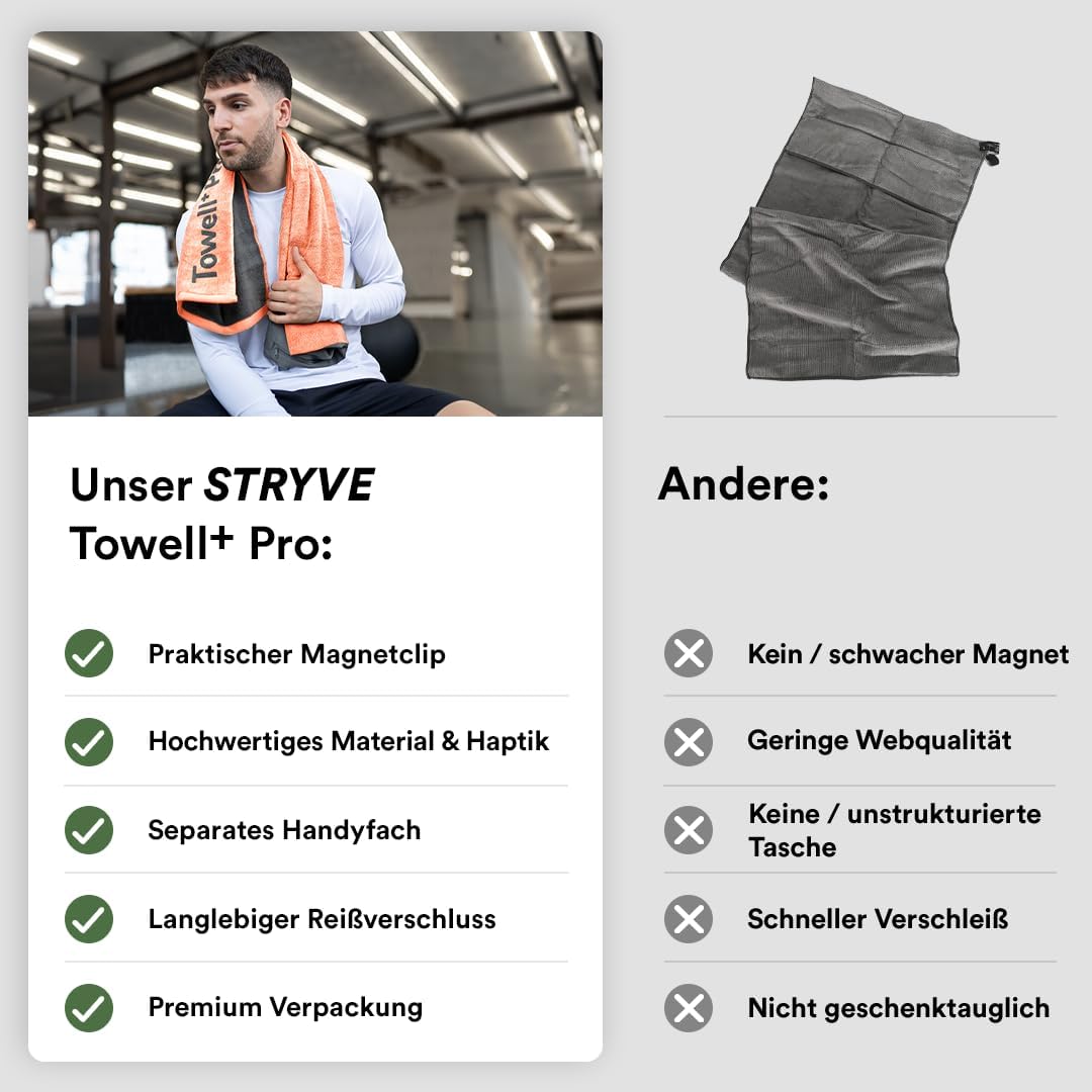 Stryve Gym Towell+Pro Sweet Peach (105 x 42,5cm), Sporthandtuch mit Magnetclip & antirutsch, Peach