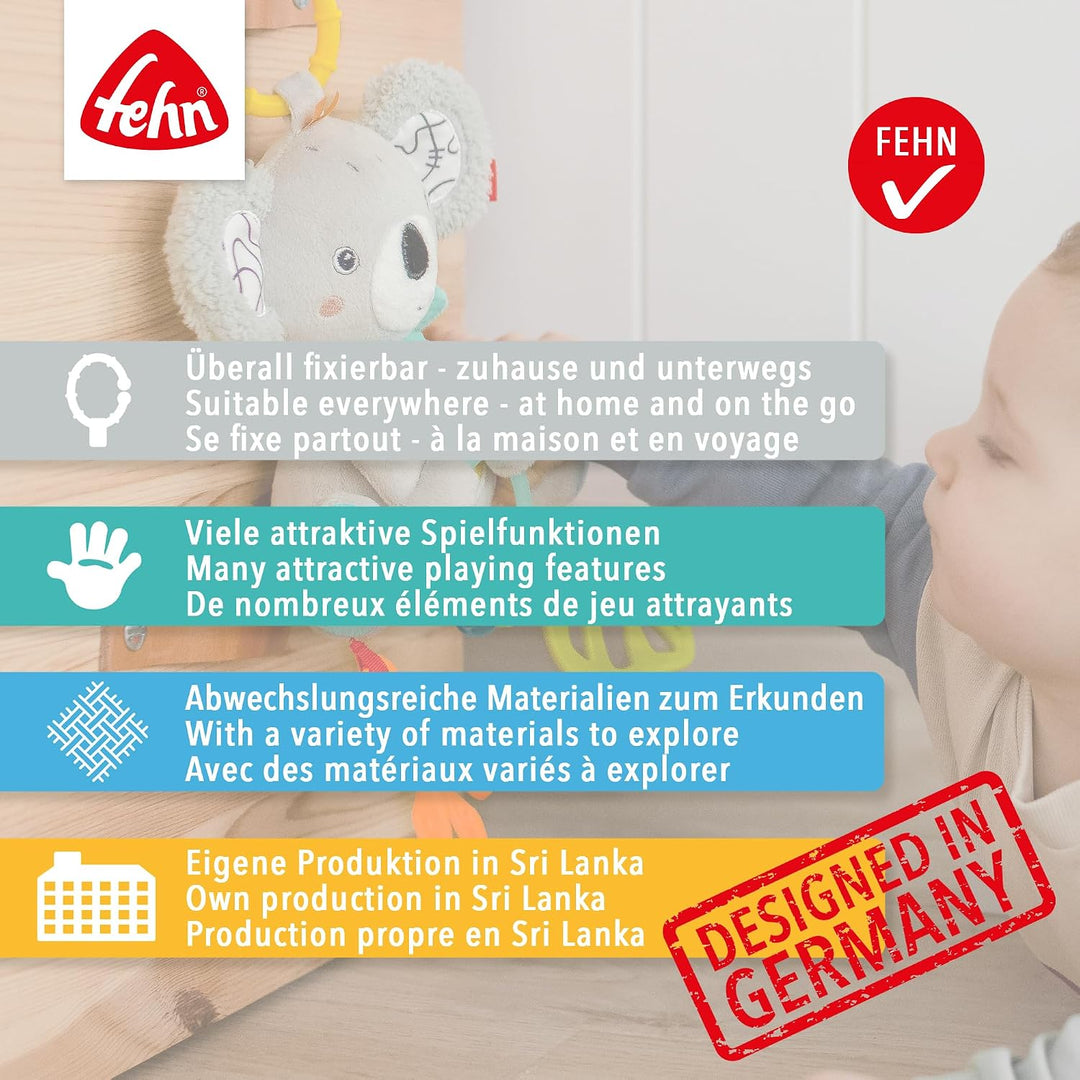 Fehn Activity-Spieltier Drache – Baby Motorikspielzeug für Kinderwagen, Kinderbett und Babyschale zu