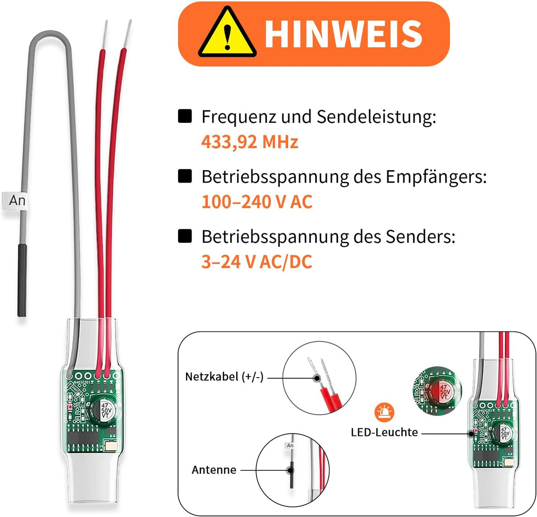 Funksignal Weiterleitung Set für vorhandene Türklingel, Klingelverstärker Funk Erweiterung inkl. 1 F