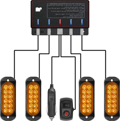 Civikyle 4-Stück 12-LED Auto Frontblitzer Stroboskoplicht Orange 12V Warnleuchte Blinklicht mit 15 B