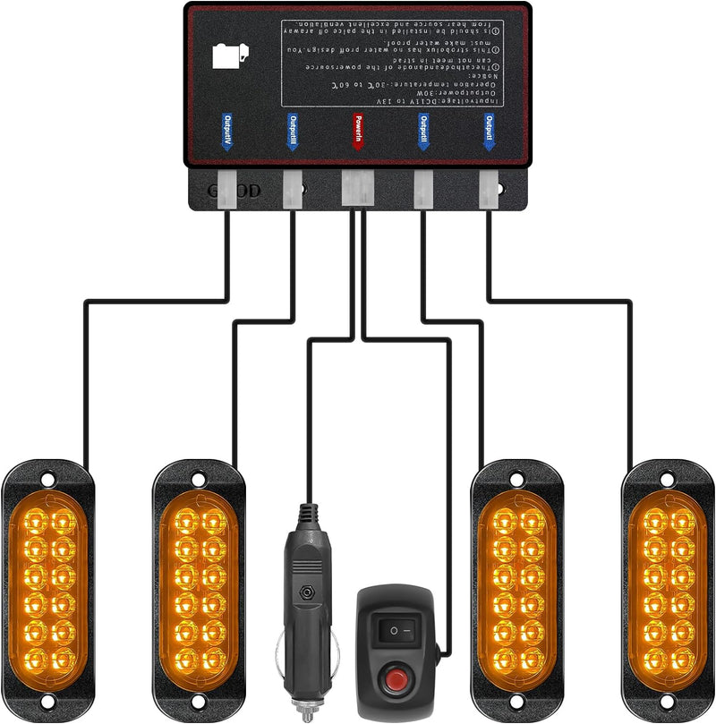 Civikyle 4-Stück 12-LED Auto Frontblitzer Stroboskoplicht Orange 12V Warnleuchte Blinklicht mit 15 B