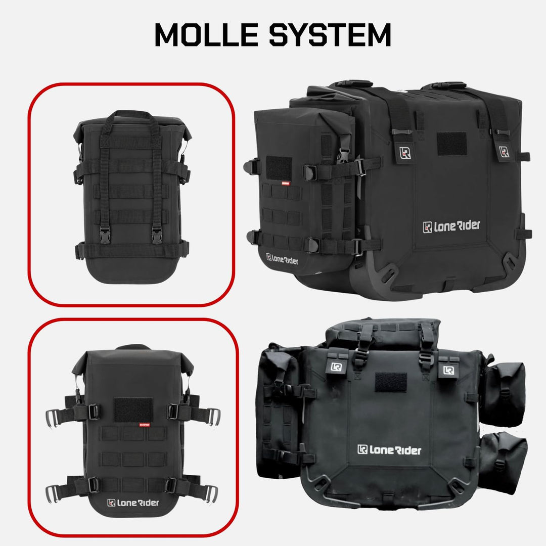 Lonerider MiniBag 6L wasserdichte Motorrad-Sturzbügeltasche – mit Hypalon MOLLE-System, Gated G-Hake